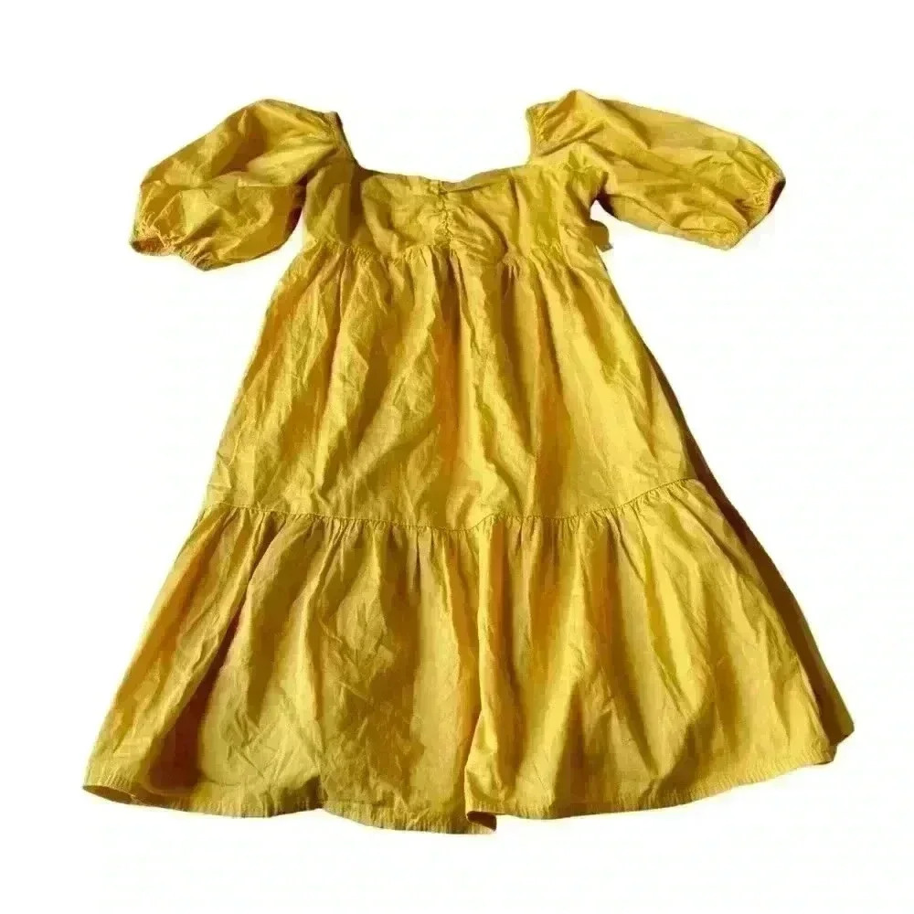 BILLABONG womens S Mini DRESS Yellow BE MINE Short PUFF Sleeve BABYDOLL Cotton - Picture 3 of 14